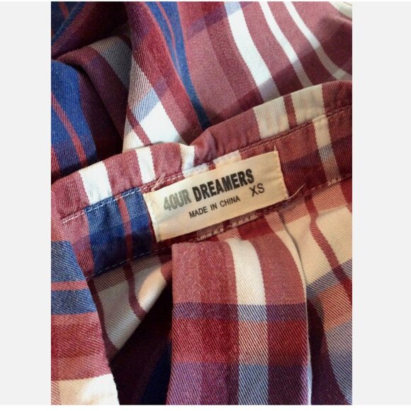 4Our Dreamers Plaid Button Up Shirt Top Roll Tab Sleeve Red Size Blue XS - Picture 5 of 6